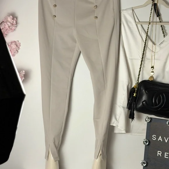 Chic Cream High-Waisted Skinny Pants - Picture 3 of 14